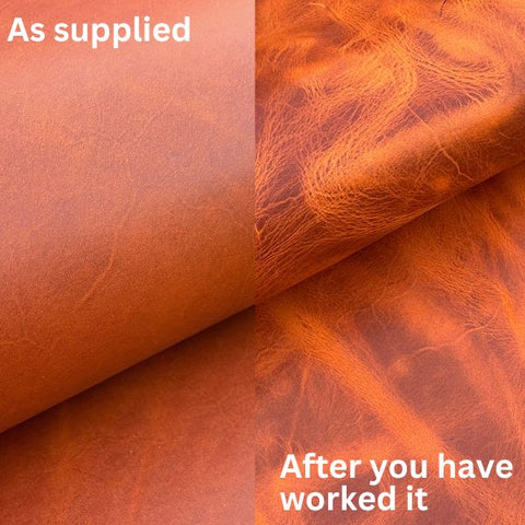 CRAZYHORSE SHOULDER LEATHER 2.0-2.2mm | BURNT ORANGE WAXED
